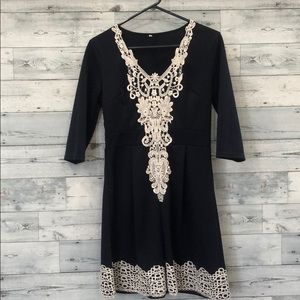 Laced V-Neck Navy Blue Dress